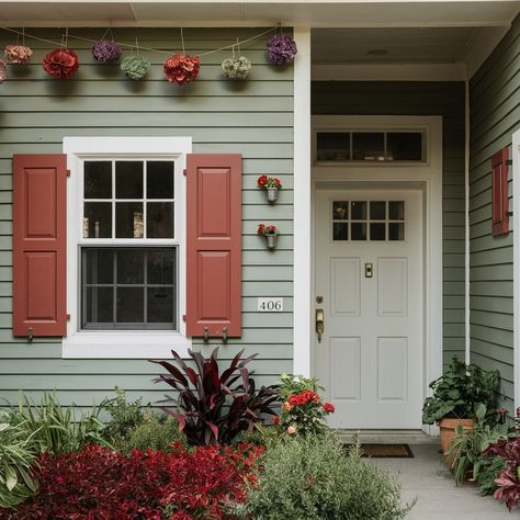 Shutter Color Ideas😍😍 1900s House, Shutter Colors, Green Shutters, Shutters Exterior, House Paint, Red Door, Exterior House Colors, Exterior Colors, Color Ideas