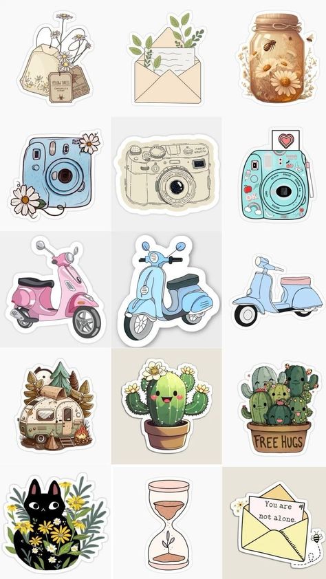 Pola Jaring, Vintage Aesthetic Stickers Printables, Vintage Paper Printable, Printable Wall Collage, Stickers Cool, Sticker Design Inspiration, Cute Easy Doodles, Scrapbook Printing, Cute Laptop Stickers