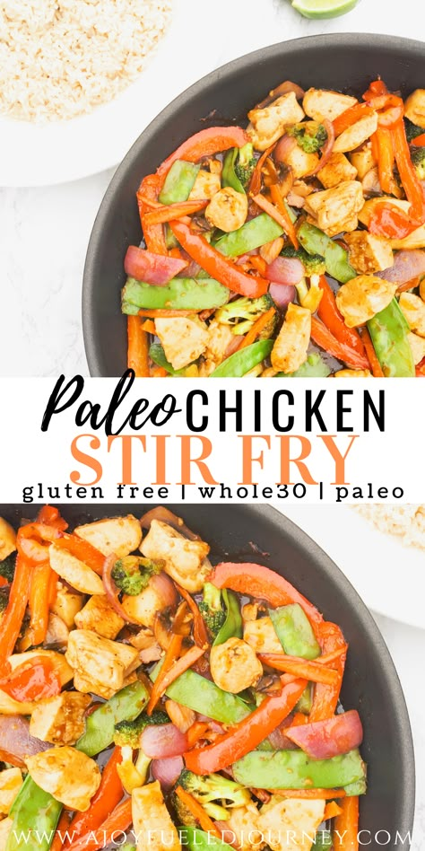 This healthy and clean eating chicken stir is a flavor packed Paleo meal option. Bright veggies, seasoned chicken, and a tasty sauce complete this easy weeknight dinner.   Paleo stir fry | clean eating stir fry | healthy chicken stir fry | gluten free dinner recipe  #paleodinnerrecipe #whole30stirfry Paleo Chicken Stir Fry, Paleo Diet Recipes Breakfast, Paleo Stir Fry, Healthy Chicken Stir Fry, Terrine Recipe, Dinner Paleo, Healthy Stir Fry, Clean Eating Chicken, Stir Fry Recipes Chicken