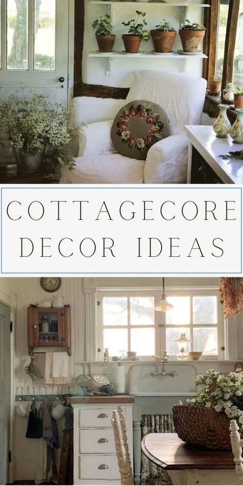 The cottagecore aesthetic is a new trend depicting a simpler life, a rural life, a charming way of living. Here are cottagecore decor ideas to create this look or lifestyle. Photo ideas and detailed instructions teaching how to decorate a cottagecore home. Using rustic furniture, vintage decor like vases, botanical art of mushrooms, butterflies, and flowers. Cottage core decorating ideas from farmcore, grandmacore, gardencore, meadowcore and more. Cottagecore Decor Ideas, What Is Cottagecore, Laundry Cafe, Lifestyle Photo Ideas, Cottagecore Interior, Cottage Core Home Decor, Cottage Core Home, Cottagecore House, Cottagecore Living