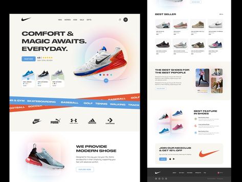 Nike - Sneakers Website Design UI by Nur Mohammod for Twinkle on Dribbble Application Ui Design, Web Design Landing Page, Sneaker Website, Nike Website, Landing Page Ui, Ecommerce Web Design, Ui Design Website, Ecommerce Web, Sneaker Stores