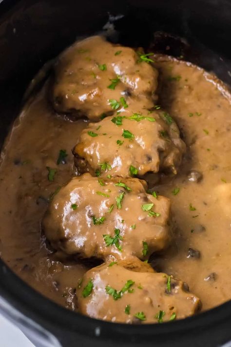 Chocolate Rum Balls, Rum Balls Recipe, Salisbury Steak Crockpot, Salisbury Steaks, Smothered Steak, Cream Of Onion Soup, Slow Cooker Salisbury Steak, Crockpot Steak, Country Fried Steak