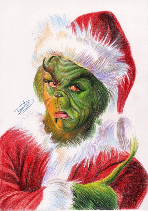 Christmas Grinch Drawings, Realistic Grinch Drawing, Christmas Drawing Ideas Realistic, Christmas Drawings Realistic, Grinch Christmas Drawing, Christmas Sketchbook Ideas, Grinch Drawing Ideas, Christmas Colored Pencil Drawings, Drawing Of The Grinch