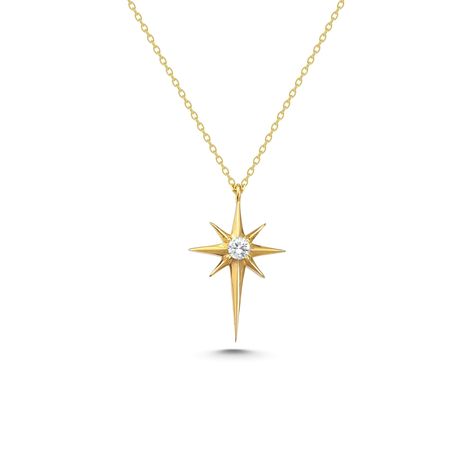 PRICES MAY VARY. *Material: Solid Gold (No Gold Filled or no Gold Plated) *Gold Karat: 14K (585) *North Star Length: 17 mm (0,66 inches) *North Star Width: 14 mm (0,55 inches) *Pole Star Necklace Meaning: It expresses to the person you love and value that her place in you will never change and that you have found the right direction with her. *The certificate will be sent with the product. Necklace Meaning, North Star Pendant, North Star Necklace, Pendant Minimalist, Pole Star, Celestial Necklace, Necklace Dainty, North Star, Star Pendant