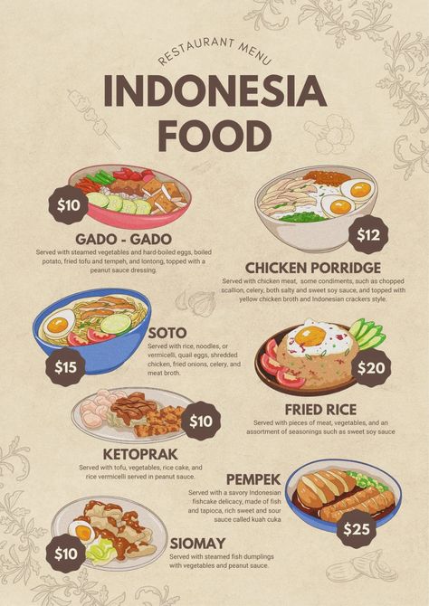 Templates Flyer Makanan, Indonesian Food Illustration, Canva Restaurant Template, Design Menu Makanan Kosong, Food Preparation Indonesia, Chicken Porridge, Bibimbap Recipe, Deep Fried Fish, Food Delivery App