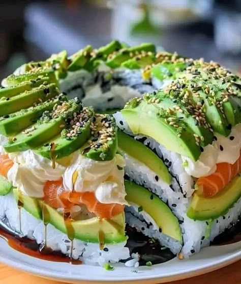 Nori Sheets, Avocado Sushi, Sushi Cake, Marinated Lamb, Pistachio Pesto, Spinach Strawberry Salad, Strawberry Salad, Grandmas Recipes, Sushi Rice