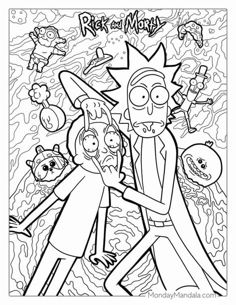 Rick And Morty Coloring Pages, Rick And Morty Coloring, Rick E Morty, Rick And Morty Drawing, Colouring Sheets For Adults, Rick And Morty Characters, Coloring Pages For Grown Ups, Rick Y Morty, Adult Coloring Book Pages