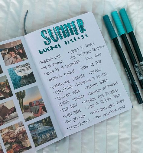 Summer Aesthetic Journal, Summer Bucket List Journal Page, Summer Journal Page Ideas, Bucket List Scrapbook Ideas, Aesthetic Bucket List Journal, Bullet Journal Summer Ideas, Summer Notebook Ideas, Journal Page Ideas Inspiration, Summer Bucket List Bullet Journal