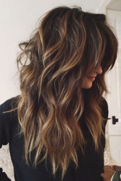 31 Long Shag Hairstyle Inspirations for Every Hair Type! Long Hair With Lots Layers, Long Textured Hair With Curtain Bangs, Choppy Textured Layers Long Hair, Shag Hairstyles Thick Wavy Hair, Long Shag Layered Hair, Choppy Layered Long Hair, Shag Layers Long Hair, Subtle Shag Haircut Long, Thick Hair Haircut Layers