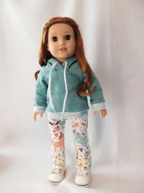 Stella Sue DIGITAL PATTERN for Hooded Sweatshirt and Leggings - Etsy Ag Doll Clothes Patterns Free, Our Generation Doll Clothes, Ella Jane, Sweatshirt And Leggings, Delightful Dolls, Doll Miniatures, American Girl Doll Furniture, American Girl Patterns, Doll Things