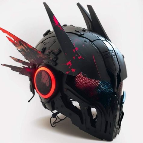 Cool Masks Futuristic, Futuristic Mask, Custom Helmet Design, Cyberpunk Helmet, Cool Bike Helmets, Face Gear, Motorcycle Helmet Design, Biker Helmets, Red Helmet