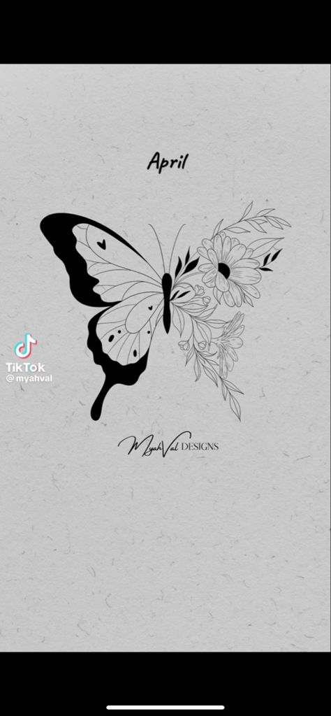 Butterfly Tattoo Design, Butterfly With Flowers Tattoo, Birth Art, April Birth Flower, April Flowers, Birth Flower Tattoos, Cute Little Tattoos, Butterfly Tattoo Designs, Sleeve Tattoos For Women