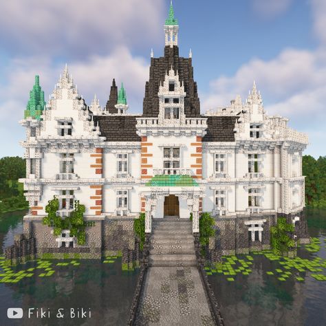 Timelapse vid on is our YouTube channel: Fiki & Biki 🐔 Minecraft French Mansion, Wayne Manor Minecraft, Minecraft Royal Castle, Minecraft Baroque Building, Minecraft Parisian Building, French Chateau Minecraft, Minecraft Castle Garden, Minecraft Cathedral Blueprints, Minecraft Manor House