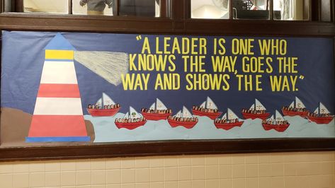 Battleship Bulletin Board, Lake Bulletin Board Ideas, Leader In Me Bulletin Board Ideas, Lighthouse Bulletin Board Ideas, Lighthouse Decor Ideas, 7 Habits Bulletin Board Ideas, Anchor Bulletin Board, Boat Bulletin Board, Lighthouse Bulletin Board