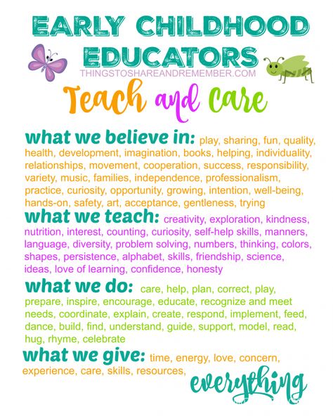 Early Childhood Educators TEACH and CARE Printable Poster from Share & Remember Early Childhood Education Degree, Early Childhood Education Classroom, Early Childhood Education Quotes, Early Childhood Education Resources, Early Childhood Education Activities, Emergent Curriculum, Early Childhood Learning, Early Childhood Teacher, Early Childhood Development