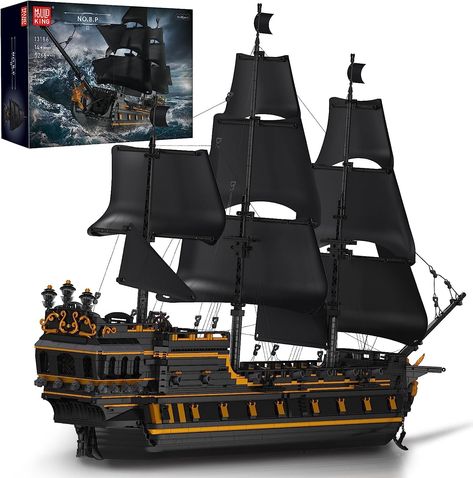 PRICES MAY VARY. The large black pearl ship is assembled from 5266 building block parts and has colorful paper instructions to help you easily assemble it. And this pirates ship model looks stunning on display, simulation of a real pirate ship. The size over 46.89” long, 27.95” high and 8.86” wide. Mould King building blocks are made of high-quality ABS materials and carbon fiber materials, with a high level of safety, one-time precision casting processing. It is designed in accordance with comm Real Pirate Ships, Lego Pirate Ship, Pirates Ship, Black Pearl Ship, Sailboat Model, Kids Boat, Pirate Ship Model, Wooden Ship Models, Model Sailboat