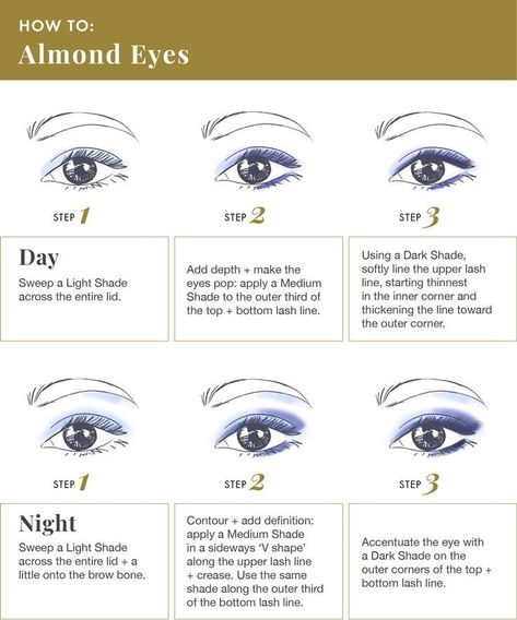 Eyeshadow For Almond Shaped Eyes, Make Up For Almond Shaped Eyes, Shape Theory, Eyeshadow Placement, Square Face Makeup, Eyeliner For Almond Eyes, Eye Shape Makeup, Almond Eye Makeup, Eye Makeup Eyeliner