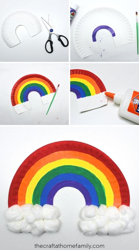 Hand Works For Kids, Simple Craft For Toddlers, Paper Plate Rainbow Craft, Rainbow Paper Plate Craft, Pride Kids Craft, Rainbow Art For Preschool, Rainbow Crafts For Kids Preschool, Kids Craft Ideas Toddlers, Rainbow Projects For Kids