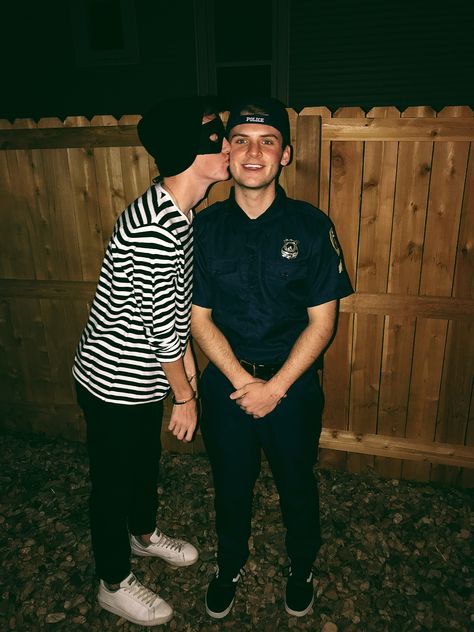 gay couple gay Halloween costume police officer costume burglar costume robber costume gay couple goals cop and robber costume gay Halloween Costumes Mlm, Robber Couple Costume, Cop And Robber Costume, Gay Couple Costumes, Gay Couple Halloween Costumes, Couple Customes, Cops And Robbers Costume, Burglar Costume, Inmate Costume