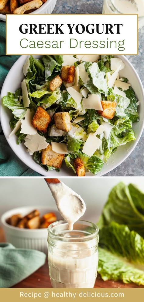 Dressing With Greek Yogurt, Greek Yogurt Salad Dressing, Low Fat Salads, Healthy Caesar Salad, Healthy Dressing Recipes, Caesar Dressing Recipe, Healthy Dressing, Salad Dressing Recipes Healthy, Healthy Greek Yogurt