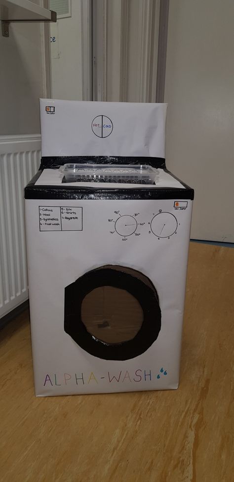 Easy DIY cardboard washing machine and tumble dryer! Cardboard Washing Machine, Role Play Areas, Preschool Centers, Diy Cardboard, Craft Activities For Kids, Play Area, Craft Activities, Tumble Dryer, Preschool Activities