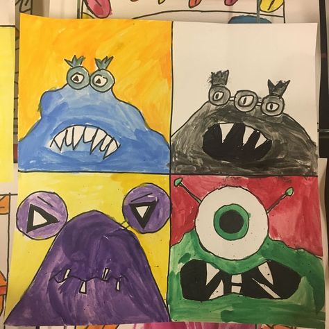 Color Monster Art, Color Art Lessons, Color Monster, Elementary Art Lesson Plans, Art Handouts, Elementary Art Rooms, First Grade Art, Halloween Art Projects, Elementary School Art