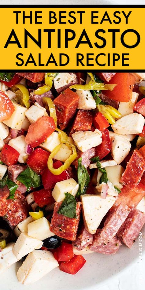 Looking for a delicious and easy Christmas side dish recipe? Try this Antipasto Salad, made with a variety of deli meats and cheeses, a few veggies, and an incredible homemade sauce. I hope you love this Christmas salad that can be served for the holidays or any time of the year! Antipasto Recipes Homemade, Antipasto Chopped Salad, Potluck Salads Winter, Italian Antipasto Salad Recipes, Thanksgiving Antipasto, Christmas Pot Luck Dishes, Antipasta Salads, Antipasto Salads, Christmas Antipasto