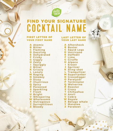 12 Holiday Cocktails (And Mocktails) To Reward Your Hustle-Bustle Boujee Alcoholic Drinks, Personalised Cocktail Names, Drinks Name Ideas, Western Drink Names, Signature Mock Tails, 50th Birthday Cocktail Names, Retirement Drink Names, Graduation Cocktail Drink Names, Birthday Cocktail Names