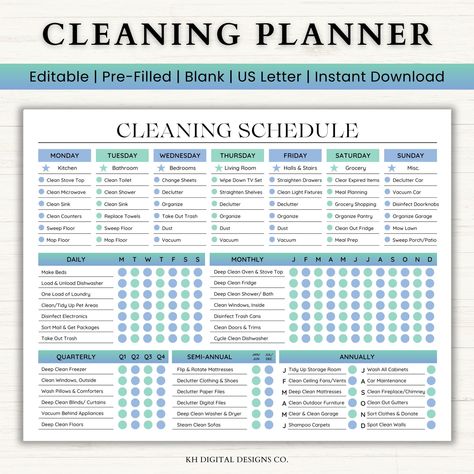 Introducing Our Editable ADHD Cleaning Planner - Your Key to a Clean and Organized Home! 🧹✨ Struggling to keep your household chores in order? Our comprehensive Cleaning Planner is here to help, specially designed to accommodate the needs of individuals with ADHD. Crafted with versatility in mind, this printable PDF, available in US letter size and landscape format, empowers you to create a personalized cleaning schedule tailored to your unique requirements. Features and Benefits: 📅 Customizab Household Maintenance Schedule, Adaptive Cleaning Schedule, Annual Cleaning Schedule, House Cleaning Schedule Printable Free, Household Chores Schedule, Home Cleaning Schedule Printable, Household Chores Chart, Planner Cleaning Schedule, Clean List