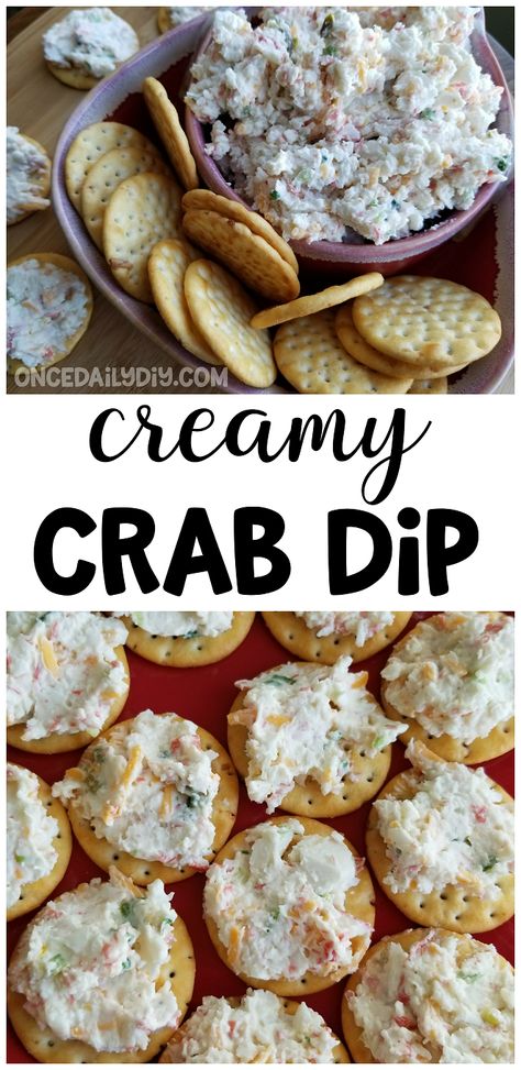 Creamy crab dip recipe - the BEST party appetizer you can make for guests! Cheesy and amazing. Imitation crab recipe, crab appetizer, cracker and dip tray. Crab Appetizer Recipes, Creamy Crab Dip Recipe, Creamy Crab Dip, Crab Dip Recipe, Crab Appetizer, Best Party Appetizers, Creamy Crab, Crab Dip, Crab Recipes