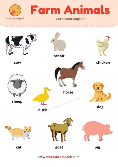 English Vocabulary - Printable and Online Worksheets Pack Animals Name With Picture, Spring Vocabulary Words, Animals Worksheet, Spring Vocabulary, Kindergarten Phonics Worksheets, First Grade Sight Words, Preschool Tracing, Animal Worksheets, Sight Words Kindergarten