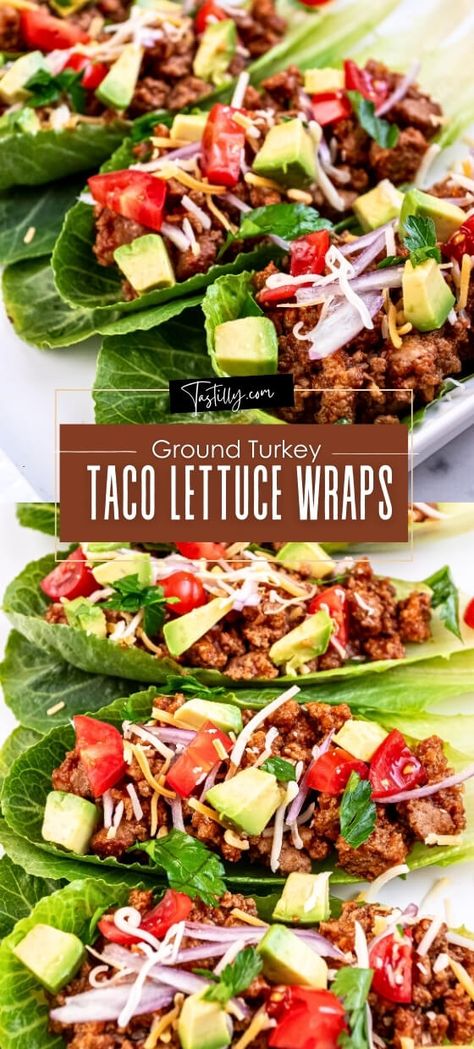 25-Minute Turkey Taco Lettuce Wraps Mexican Toppings, Ground Turkey Lettuce Wraps, Turkey Taco Lettuce Wraps, Lettuce Tacos, Ground Turkey Tacos, Turkey Lettuce Wraps, Taco Lettuce Wraps, Turkey Taco, Turkey Tacos