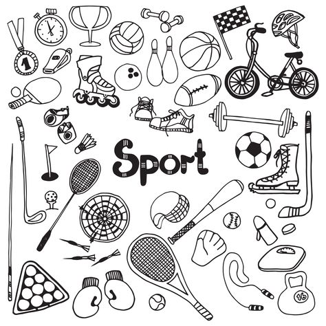 Sports Drawing, Drawing Ideas Easy Doodles, Free Doodles, Sports Drawings, Sport Equipment, Sport Set, Drawing Ideas Easy, Easy Doodles, Doodle Icon