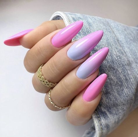 Pink And Blue Nails, Bright Pink Nails, Purple Ombre Nails, Cute Pink Nails, Nails Designer, Nails Ombre, Pink Ombre Nails, Pink Manicure, Hot Pink Nails