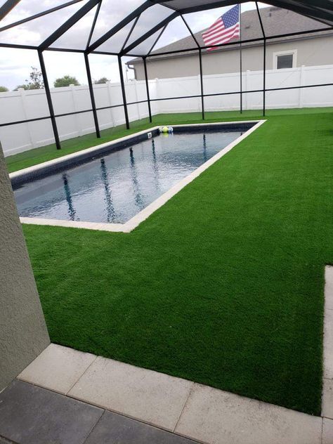 If the pile height is too short, the artificial grass will look fake. If the pile height is too tall, it will be difficult to walk on and obscure your pool. The best pile height for artificial grass around a pool is between ¾” and one inch Fake Grass Around Pool, Artificial Turf Around Pool, Artificial Grass Backyard, Best Artificial Grass, Artificial Grass Installation, Fake Grass, Mt Vernon, Astro Turf, Pool Decor