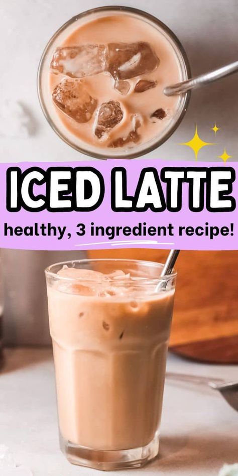 With just three ingredients, this homemade healthy iced latte recipe is the perfect pick me up on a hot Summer days. I show you how to make a vanilla iced latte at home so you can enjoy this icy cold coffee drink year round. French vanilla iced latte recipe | Iced cafe latte recipe | Homemade vanilla iced latte | #coffeedrinks | Best coffee at home | #coffeerecipes Starbucks Blonde Iced Coffee Recipe, Clean Iced Coffee Recipe, Easy Ways To Make Iced Coffee, Iced Honey Latte, How To Make An Iced Latte At Home, At Home Iced Latte Recipes, Healthy Iced Coffee Recipe At Home, How To Make Latte At Home, Low Calorie Iced Coffee At Home