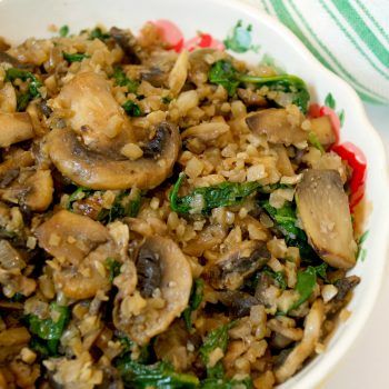 Low Carb Mushroom & Spinach Cauliflower Rice - Stylish Cravings Mushroom Spinach Cauliflower Rice, Spinach Cauliflower Rice, Chicken Cauliflower Rice, Spinach Cauliflower, Mushroom And Chicken, Cauliflower Rice Recipe, Veggie Side Dish Recipes, Mushroom Spinach, Riced Cauliflower