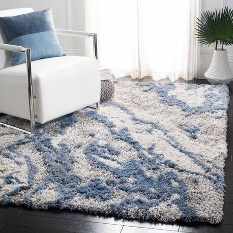 Ebern Designs Rectangle Antonije Machine Made Shag Polyester Area Rug in Gray & Reviews | Wayfair Flokati Rug, Shag Area Rug, Blue Area Rug, Blue Area, Abstract Rug, Cool Rugs, Indoor Rugs, Cozy Living, Online Home Decor Stores