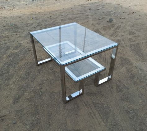 Stainless steel coffee & tea table Metal Tea Table, Steel Dainig Tebal, Stainless Steel Dining Table Design, Steel Dining Table Design Modern, Stainless Table Design, Ss Dining Table Design, Stainless Steel Bed Design, Ms Table Design, Steel Dining Table Design