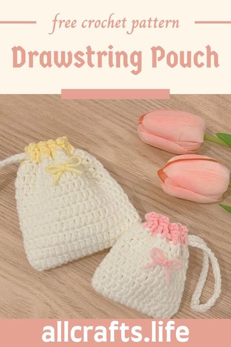 Crochet Drawstring Pouch Free Crochet Patterns For Small Pouches, How To Crochet Drawstring Bag, Crochet Mini Drawstring Pouch Free Pattern, Crochet Small Drawstring Pouch, Easy Crochet Drawstring Bag, Small Crochet Drawstring Bag, Crochet Patterns Pouch, Crochet Pouch Free Pattern Drawstring, Crochet Drawstring Bag Pattern Free Easy