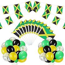 Jamaica Party, Jamaican Party, Green Confetti, Jamaican Flag, Jamaica Flag, Small Flags, Flag Banners, Pennant Banners, Colourful Balloons