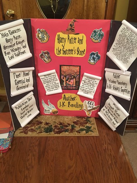 Harry Potter reading fair board Book Fair Projects Boards, Book Report Poster Board, Harry Potter School Project, Harry Potter Book Report Project, Book Fair Poster Ideas, Book Report Poster Ideas, Reading Fair Boards Ideas, Harry Potter Presentation, Book Report Poster