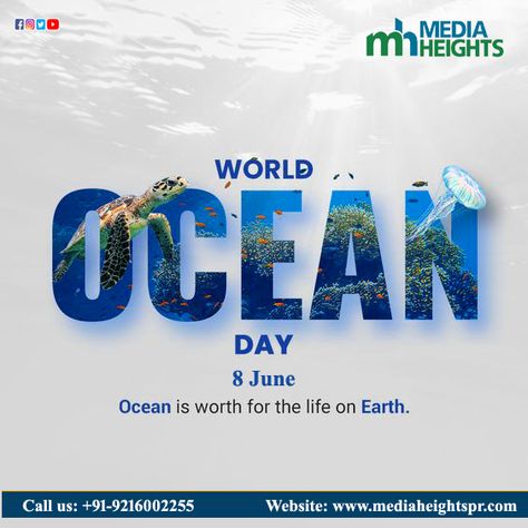 World Oceans Day is celebrated on 8 June every year to empower people of all ages to become leaders of their own and stop polluting ocean, and water bodies. This day spread awareness about reducing single-use plastics and taking action necessary to bring real change. Build your brand with digital media & take the benefits of social media branding contact Media Heights. By Mediaheightspr.com #Inboundmarketing #MEDIAHEIGHTS #digitalmarketingcompany #searchengineoptimization #content #instagramma Ocean Day Creative Ads, World Ocean Day Creative Ads, Beach Social Media Design, World Ocean Day Poster, Ocean Day Poster, World Oceans Day, Conference Poster, Gold Design Background, Ocean Cleanup