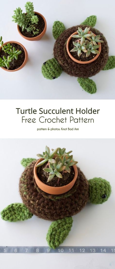 Turtle Succulent, Crochet Plant Pot, Succulent Holder, Crochet Succulent, Crochet Plant Hanger, Crochet Garden, Step By Step Crochet, Crochet Plant, Crochet World