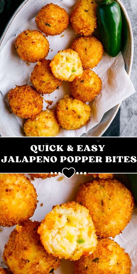 Amazing Jalapeño Popper Bites filled with creamy chadder cheese, grated potato & tiny jalapeno pieces. Fried till crispy shell on the ouside & soft inside. A must try jalapeño recipe! Popper Casserole, Popper Bites, Jalapeno Bites, Potato Bites Recipe, Jalapeno Popper Bites, Munchkin Time, Quick Foods, Drink Recipies, Jalapeno Popper Recipes