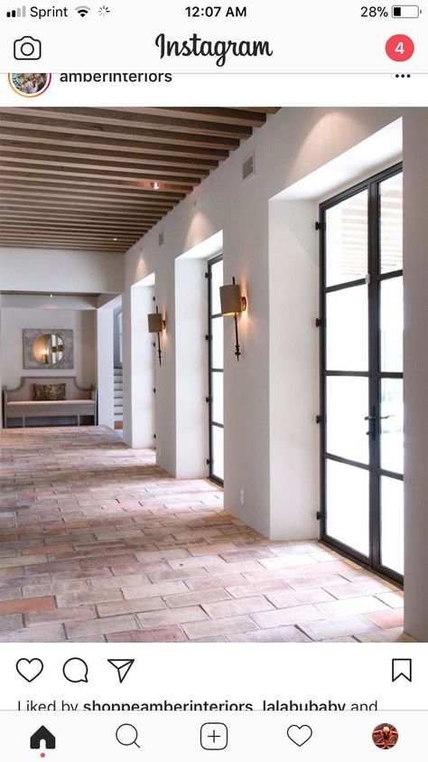 Clay Tile Floor, Beam Ceiling, Casas Coloniales, Spanish Style Homes, Best Flooring, Spanish House, Doors And Windows, Design Del Prodotto, Floor To Ceiling Windows