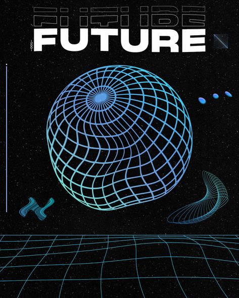 Retro Futuristic design Retrofuturism Design Poster, Futuristic Flyer Design, Tech Inspired Graphic Design, Futuristic Instagram Post, Graphic Design Retro Futurism, Scifi Design Graphic, Retro Futurism Design Graphic, Futurism Poster Design, Futuristic Editorial Design