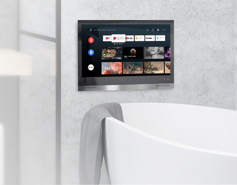 Bathtub With Tv On Wall, Tv In Shower Master Bath, Bathroom Tv Ideas, Tv In Bathroom Ideas, Bathtub Tv, Bathroom With Tv, Bathtub With Tv, Brisbane House, Shower Tv