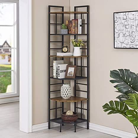 Amazon.com: Homissue 6 Tier Industrial Corner Shelf Unit, 76.9” Tall Corner Bookcase Storage Display Organizer Storage Stand for Home Office : Home & Kitchen Tall Corner Shelf, Bookshelf Corner, Balcon Mic, Corner Shelf Unit, Home Yoga Room, Corner Shelving Unit, Bedroom Brown, Corner Bookshelf, Style Salon