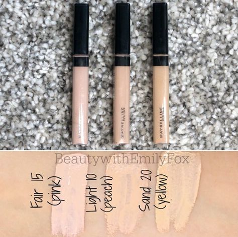 Maybelline Fit Me Concealer in Fair 15, Light 10 and Sand 20. Swatches. Fit Me Concealer Shades, Concealer Swatches, Fit Me Concealer, Maybelline Concealer, Maybelline Fit Me Concealer, Foundation Swatches, Maybelline Fit Me Foundation, Makeup Memes, Concealer Shades